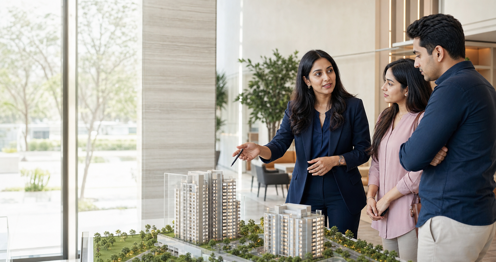 Real-estate agent speaking with prospective buyers